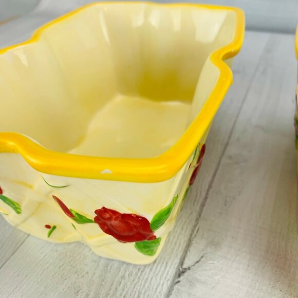 Temptations Ovenware Tara Yellow Red ROSE Stoneware 1Qt Retangle Bakers Set 2 - Picture 7 of 10